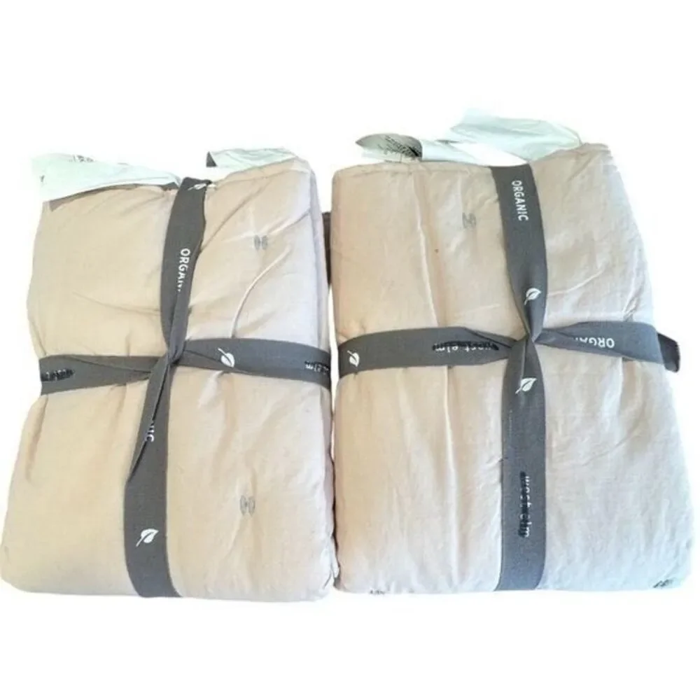 NIP West Elm Pale Light Pink Pleated Grid Organic Cotton Standard Pillow Shams